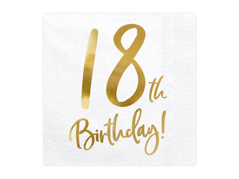 Servietten 18th Birthday, weiß, 33x33cm (1 VPE / 20 Stk.) - FeierGlanz